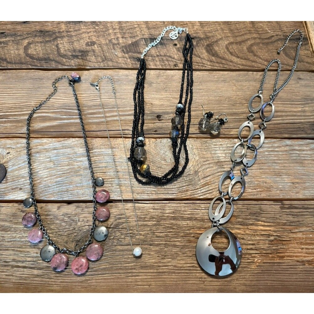 Costume Jewelry Necklace Earrings Lot Career Wear Purple Silver Metallic